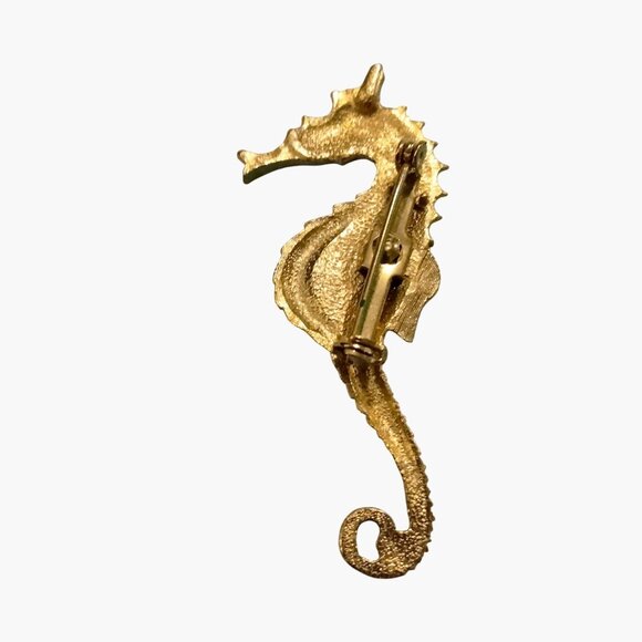 Vintage Seahorse Pin Brooch Green Orange Enamel Nautical Tropical Jewelry - Picture 5 of 5